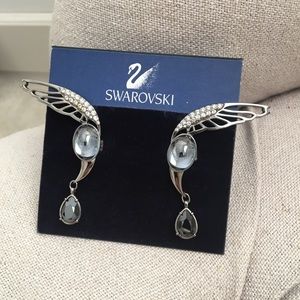 💙 NWT SWAROVSKI Angel Wing Earrings Dangle Clip-on